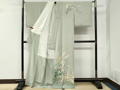 平和屋着物●本加賀友禅作家　西尾翠峰　訪問着　籬草花文　暈し染め　ロング丈　正絹　逸品　CABI2462yc