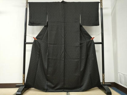 平和屋着物●染色作家　斉藤三才　小紋　三才鳥　黒地　正絹　逸品　CABI2463yc