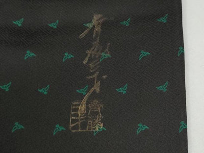 平和屋着物●染色作家　斉藤三才　小紋　三才鳥　黒地　正絹　逸品　CABI2463yc