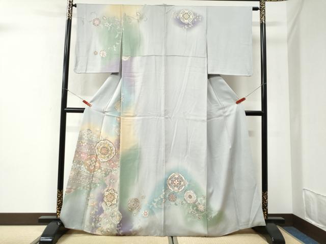 平和屋着物●訪問着　駒刺繍　花鳥唐草文　暈し染め　金彩　正絹　逸品　CABI2464yc