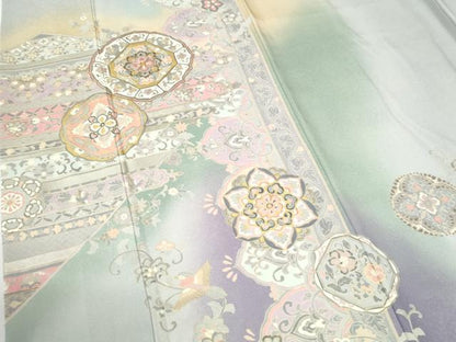 平和屋着物●訪問着　駒刺繍　花鳥唐草文　暈し染め　金彩　正絹　逸品　CABI2464yc