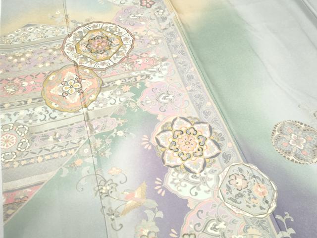平和屋着物●訪問着　駒刺繍　花鳥唐草文　暈し染め　金彩　正絹　逸品　CABI2464yc