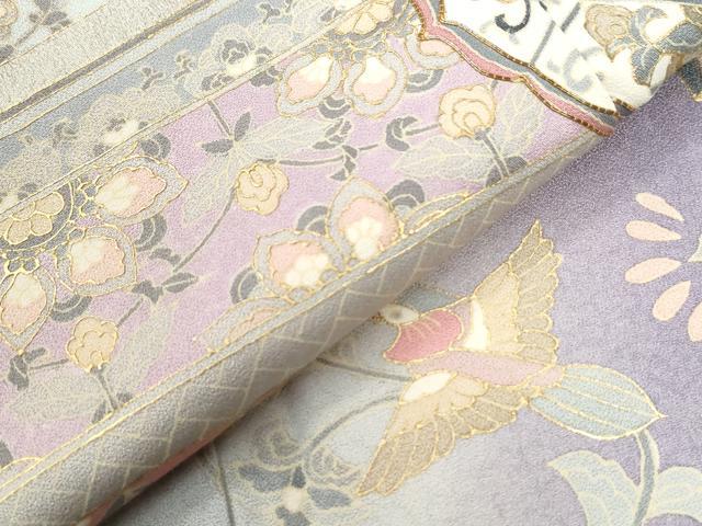 平和屋着物●訪問着　駒刺繍　花鳥唐草文　暈し染め　金彩　正絹　逸品　CABI2464yc