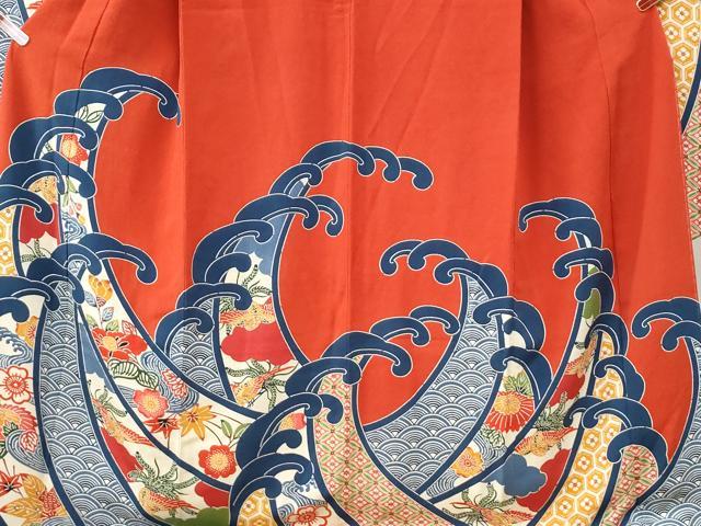 平和屋着物●豪華振袖　型染め　立波鳳凰吉祥花文　鬼しぼ縮緬　正絹　逸品　CABI2465yc