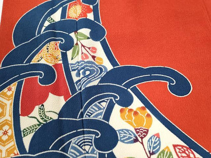 平和屋着物●豪華振袖　型染め　立波鳳凰吉祥花文　鬼しぼ縮緬　正絹　逸品　CABI2465yc