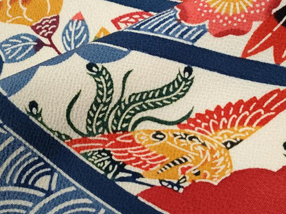 平和屋着物●豪華振袖　型染め　立波鳳凰吉祥花文　鬼しぼ縮緬　正絹　逸品　CABI2465yc