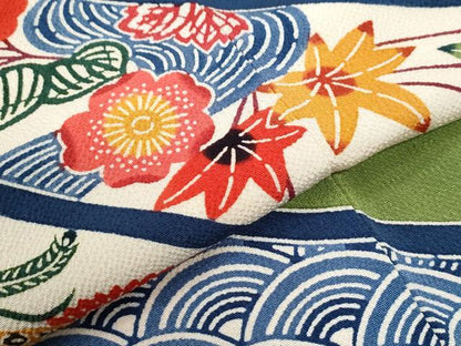 平和屋着物●豪華振袖　型染め　立波鳳凰吉祥花文　鬼しぼ縮緬　正絹　逸品　CABI2465yc
