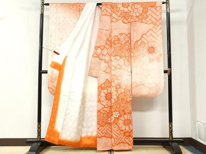 平和屋着物●豪華振袖　総絞り　草花文　暈し染め　正絹　逸品　CABI2468yc