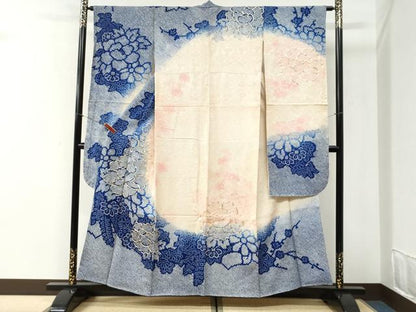 平和屋着物●豪華振袖　駒刺繍　絞り　牡丹花文　暈し染め　正絹　逸品　CABI2470yc