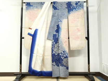 平和屋着物●豪華振袖　駒刺繍　絞り　牡丹花文　暈し染め　正絹　逸品　CABI2470yc
