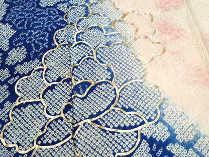 平和屋着物●豪華振袖　駒刺繍　絞り　牡丹花文　暈し染め　正絹　逸品　CABI2470yc