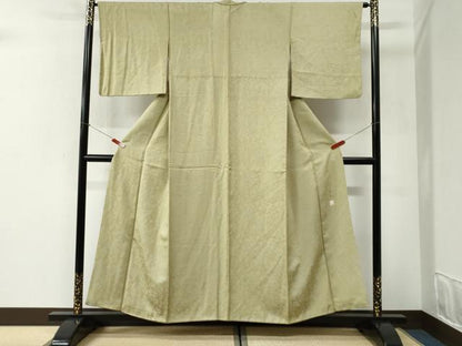 平和屋着物●中井淳夫　小紋　草花文　抹茶色　正絹　逸品　CABI2476yc