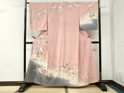 平和屋着物●英王室献上友禅作家　木下勝功　訪問着　駒刺繍　雪輪枝花文　暈し染め　金彩　正絹　逸品　CABI2489yc