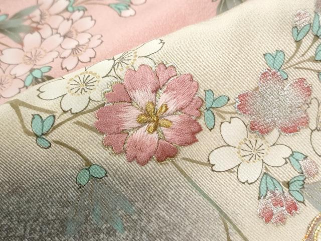平和屋着物●英王室献上友禅作家　木下勝功　訪問着　駒刺繍　雪輪枝花文　暈し染め　金彩　正絹　逸品　CABI2489yc