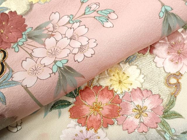 平和屋着物●英王室献上友禅作家　木下勝功　訪問着　駒刺繍　雪輪枝花文　暈し染め　金彩　正絹　逸品　CABI2489yc