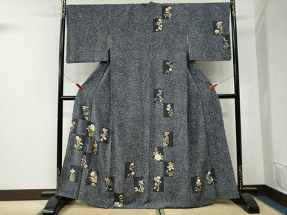 平和屋着物●訪問着　色紙草花文　たたき染め　金彩　三越扱い　正絹　逸品　CABI2490yc