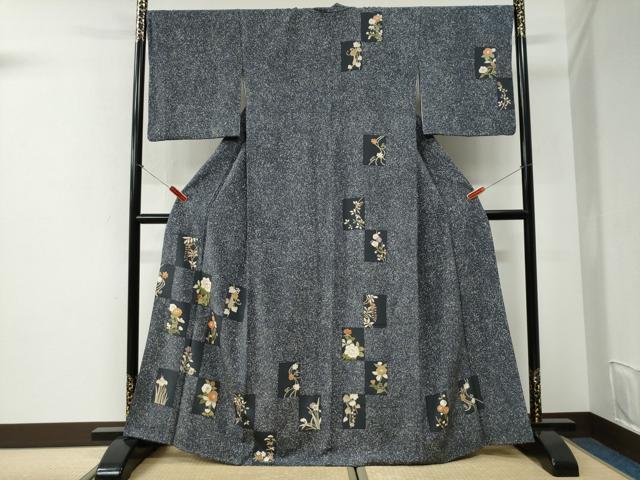 平和屋着物●訪問着　色紙草花文　たたき染め　金彩　三越扱い　正絹　逸品　CABI2490yc
