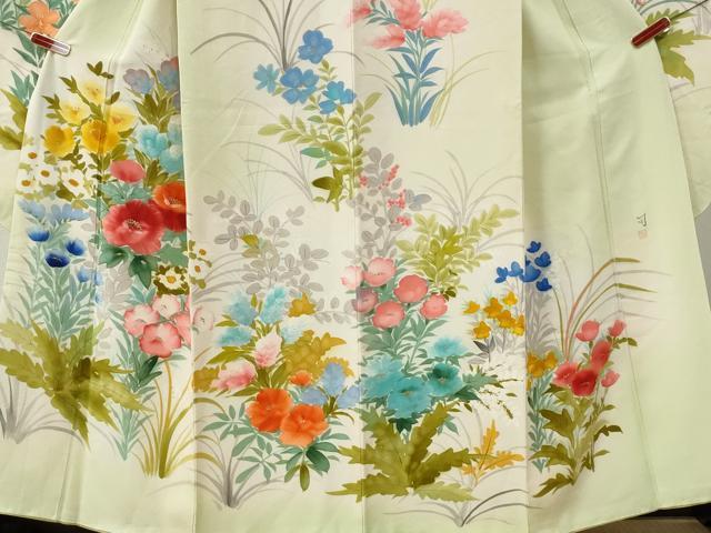 平和屋着物●豪華振袖　友禅　作家物　草花文　暈し染め　金彩　正絹　逸品　CABI2495yc