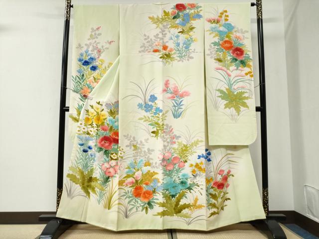 平和屋着物●豪華振袖　友禅　作家物　草花文　暈し染め　金彩　正絹　逸品　CABI2495yc