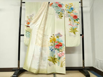 平和屋着物●豪華振袖　友禅　作家物　草花文　暈し染め　金彩　正絹　逸品　CABI2495yc