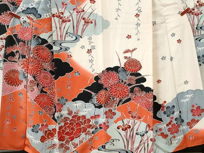 平和屋着物●豪華振袖　型染め　松竹梅菊牡丹花文　暈し染め　正絹　逸品　CABI2501yc