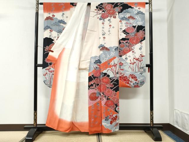 平和屋着物●豪華振袖　型染め　松竹梅菊牡丹花文　暈し染め　正絹　逸品　CABI2501yc