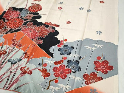 平和屋着物●豪華振袖　型染め　松竹梅菊牡丹花文　暈し染め　正絹　逸品　CABI2501yc