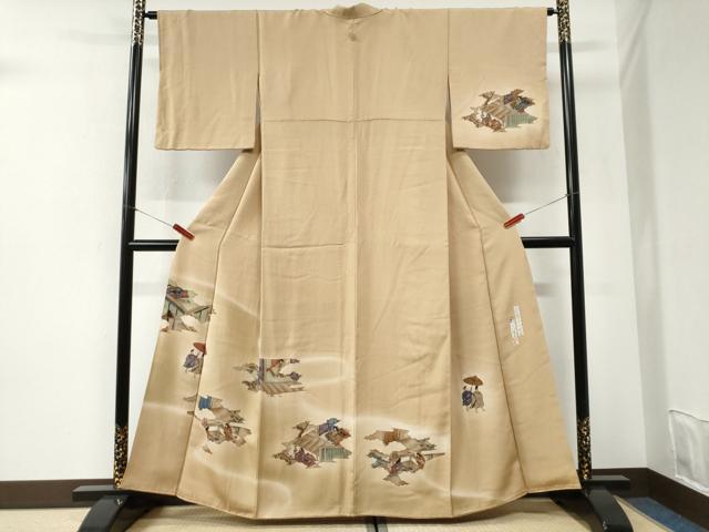 平和屋着物●友禅師・京の名工・伝統工芸士・樽本伊勢蔵　訪問着　手描き　人物風景文　暈し染め　正絹　逸品　CABI2502yc