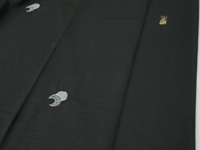 平和屋着物●野村一峰　訪問着　紬地　兎　三日月　蛍暈し　黒地　正絹　逸品　CABI2506yc