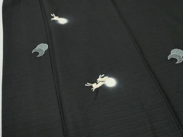 平和屋着物●野村一峰　訪問着　紬地　兎　三日月　蛍暈し　黒地　正絹　逸品　CABI2506yc
