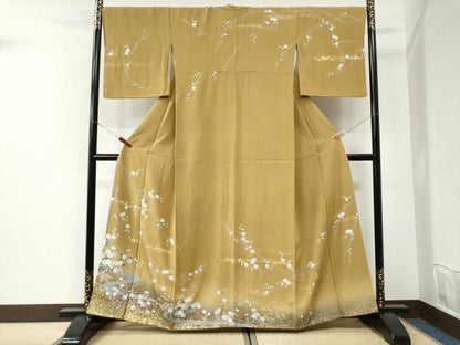 平和屋着物●訪問着　駒刺繍　流水枝梅草花文　暈し染め　金彩　正絹　逸品　CABI2507yc