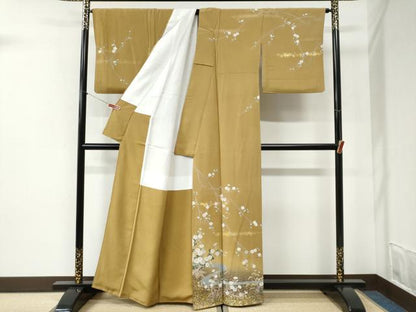 平和屋着物●訪問着　駒刺繍　流水枝梅草花文　暈し染め　金彩　正絹　逸品　CABI2507yc