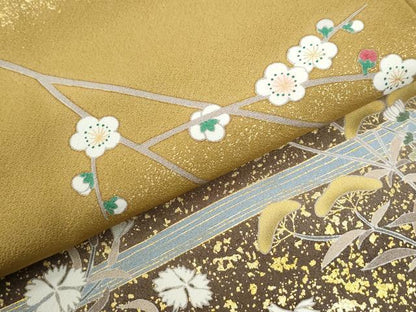 平和屋着物●訪問着　駒刺繍　流水枝梅草花文　暈し染め　金彩　正絹　逸品　CABI2507yc
