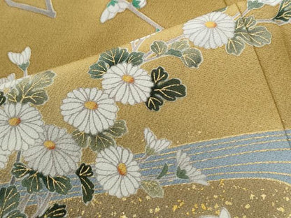 平和屋着物●訪問着　駒刺繍　流水枝梅草花文　暈し染め　金彩　正絹　逸品　CABI2507yc