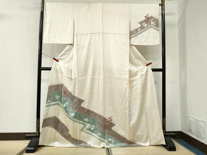 平和屋着物●中国三大刺繍　相良刺繍　訪問着　杢目絞り　花籠文　正絹　逸品　CABI2508yc