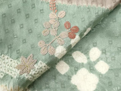 平和屋着物●中国三大刺繍　相良刺繍　訪問着　杢目絞り　花籠文　正絹　逸品　CABI2508yc