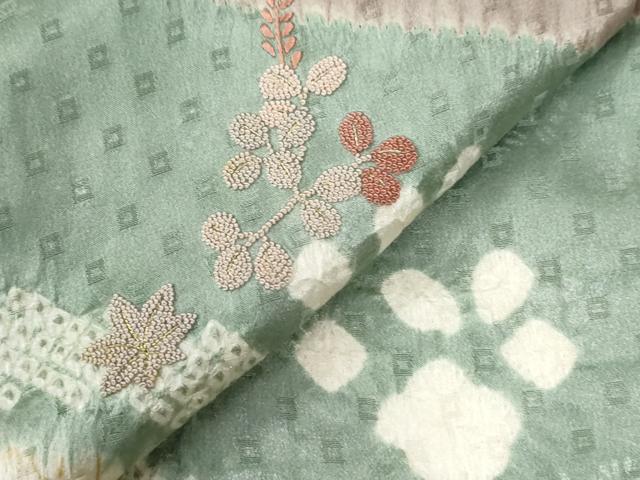 平和屋着物●中国三大刺繍　相良刺繍　訪問着　杢目絞り　花籠文　正絹　逸品　CABI2508yc