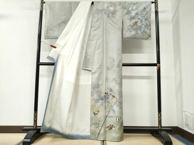 平和屋着物●本場大島紬　訪問着　作家物　手描き　100亀甲　総詰め　雀　草木文　正絹　逸品　CABI2509yc