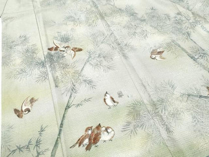 平和屋着物●本場大島紬　訪問着　作家物　手描き　100亀甲　総詰め　雀　草木文　正絹　逸品　CABI2509yc