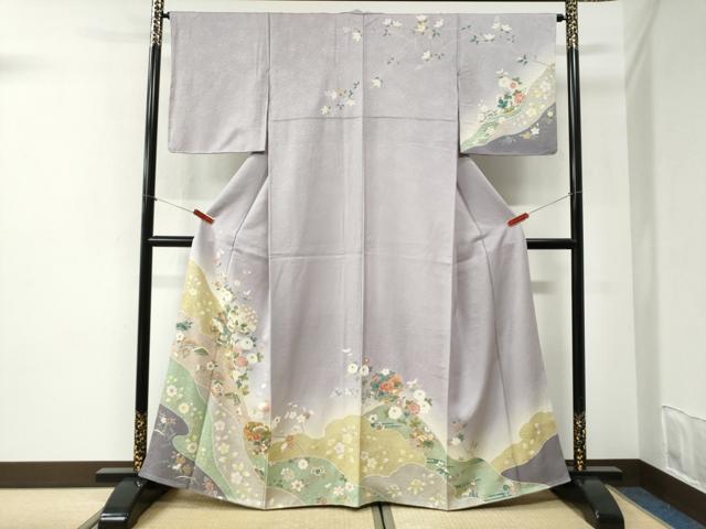 平和屋着物●訪問着　駒刺繍　雪輪草花文　暈し染め　金彩　正絹　逸品　未使用　CABI2515yc