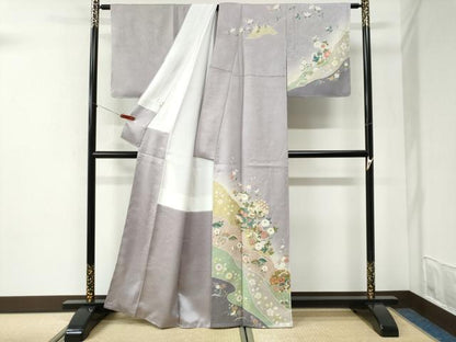 平和屋着物●訪問着　駒刺繍　雪輪草花文　暈し染め　金彩　正絹　逸品　未使用　CABI2515yc