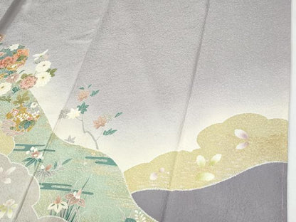 平和屋着物●訪問着　駒刺繍　雪輪草花文　暈し染め　金彩　正絹　逸品　未使用　CABI2515yc
