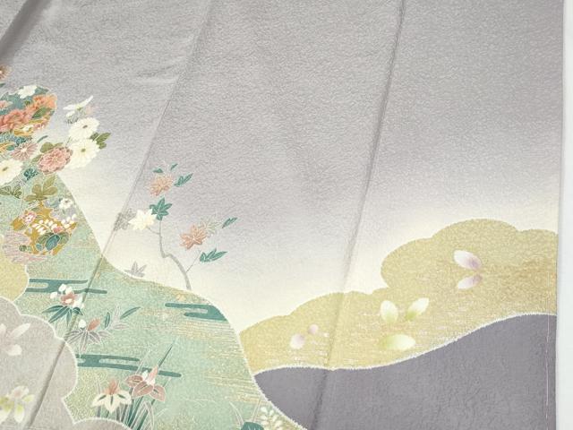 平和屋着物●訪問着　駒刺繍　雪輪草花文　暈し染め　金彩　正絹　逸品　未使用　CABI2515yc