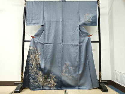 平和屋着物●訪問着　竜田川色紙吉祥花蝶文　暈し染め　金彩　正絹　逸品　未使用　CABI2519yc