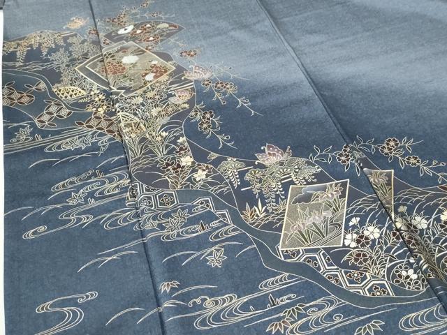 平和屋着物●訪問着　竜田川色紙吉祥花蝶文　暈し染め　金彩　正絹　逸品　未使用　CABI2519yc