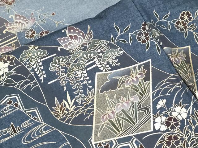 平和屋着物●訪問着　竜田川色紙吉祥花蝶文　暈し染め　金彩　正絹　逸品　未使用　CABI2519yc