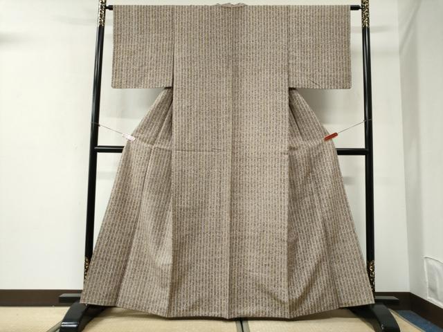 平和屋着物●上質な小紋　紬地　草花間道　正絹　逸品　CABI2522yc