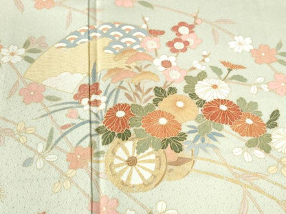 平和屋着物●訪問着　立波地紙花車文　金彩　正絹　逸品　CABI2526yc