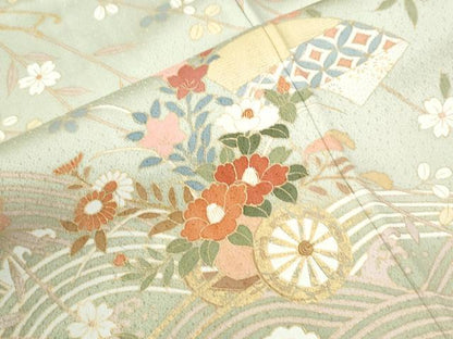 平和屋着物●訪問着　立波地紙花車文　金彩　正絹　逸品　CABI2526yc
