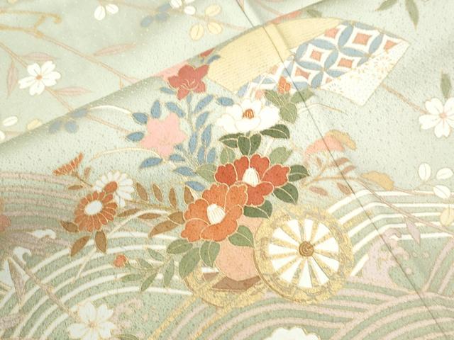 平和屋着物●訪問着　立波地紙花車文　金彩　正絹　逸品　CABI2526yc
